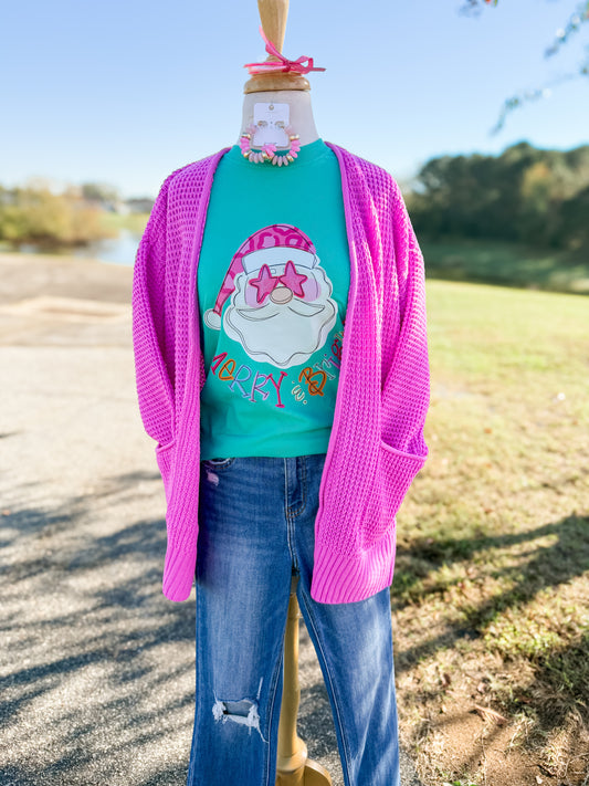 Curvy Cozy Me Up Cardigan in Fuschia