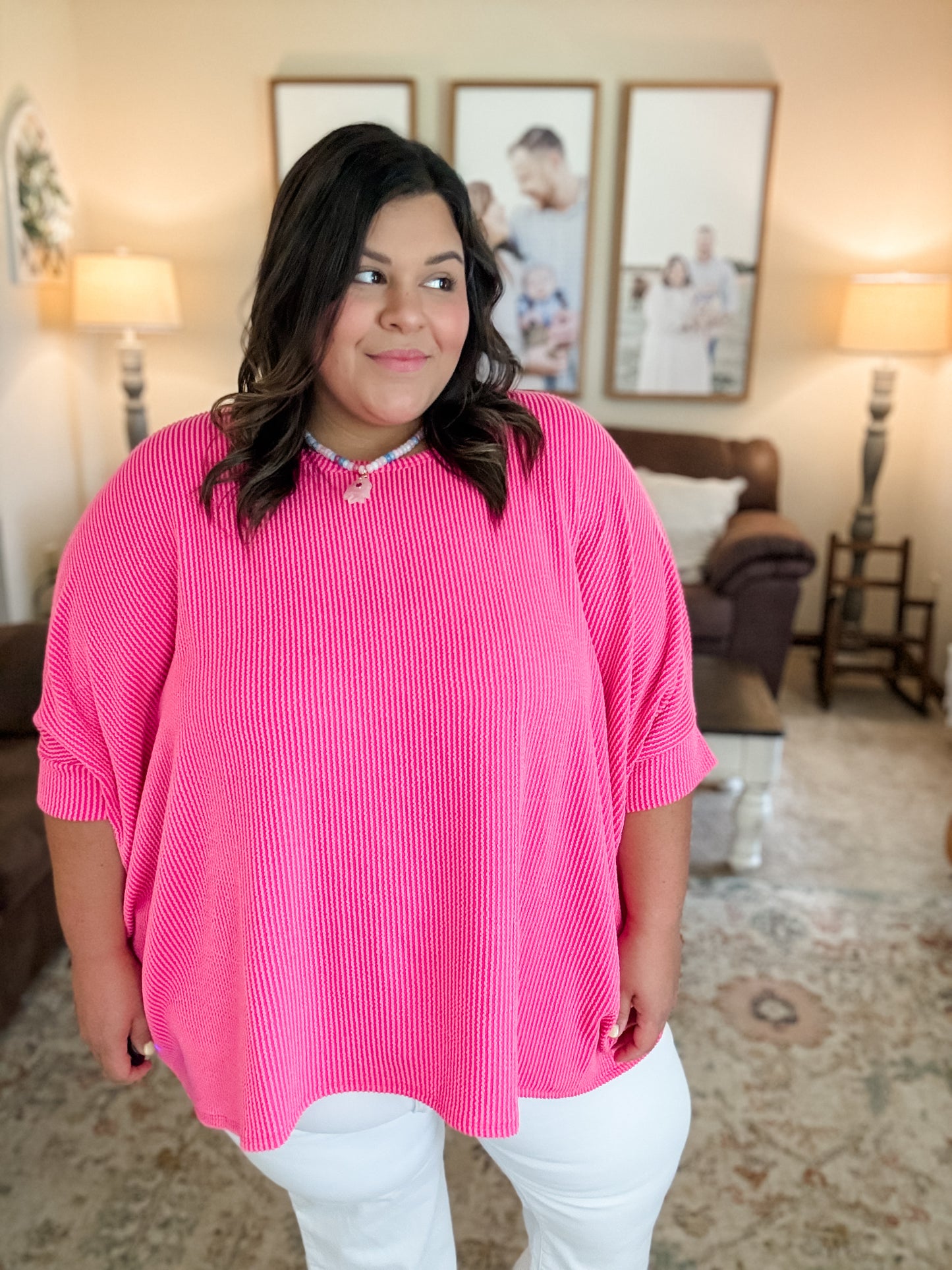 Curvy HOT Pink Raised Ribbed Top