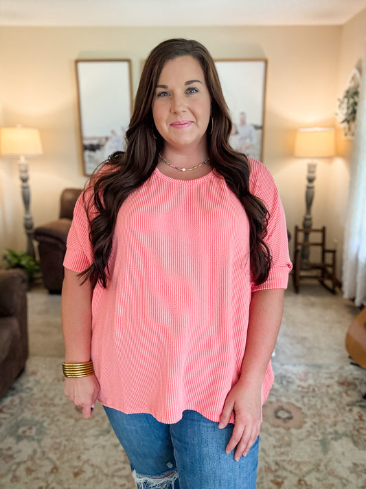 Coral Raised Ribbed Top