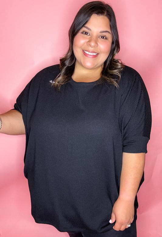 Black Relaxed Ribbed Top