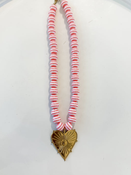 Hart Designs | Salmon Striped Heart Necklace