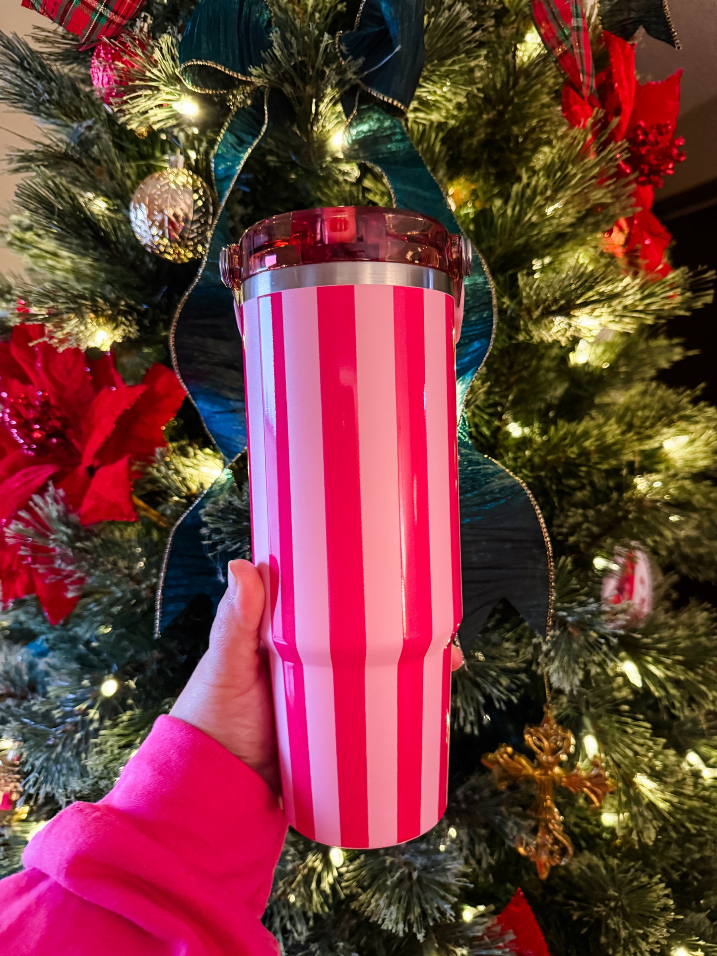 Pink + Hot Pink Cabana Striped Tumbler