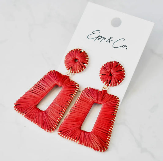 Red Bell Raffia Earrings