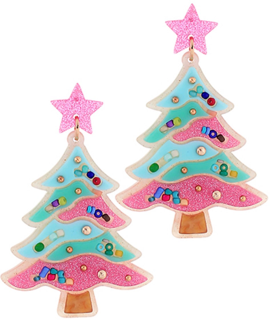 Festive Christmas Tree Earrings in Turquoise