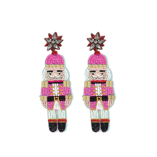 Pink Beaded Nutcracker Earrings