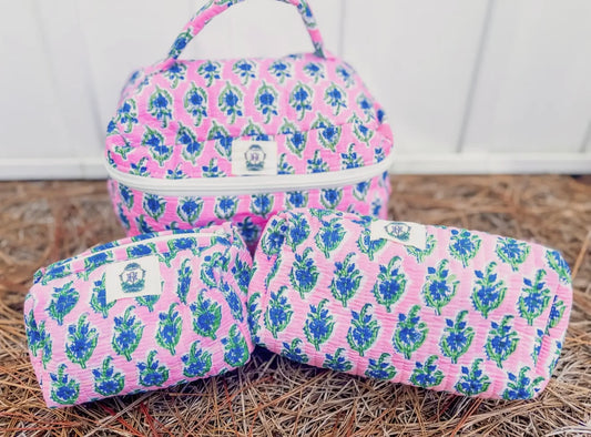 Blue Blossoms Cosmetic Bag Set