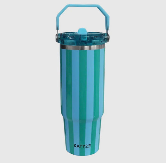 Aqua + Green Cabana Striped Tumbler