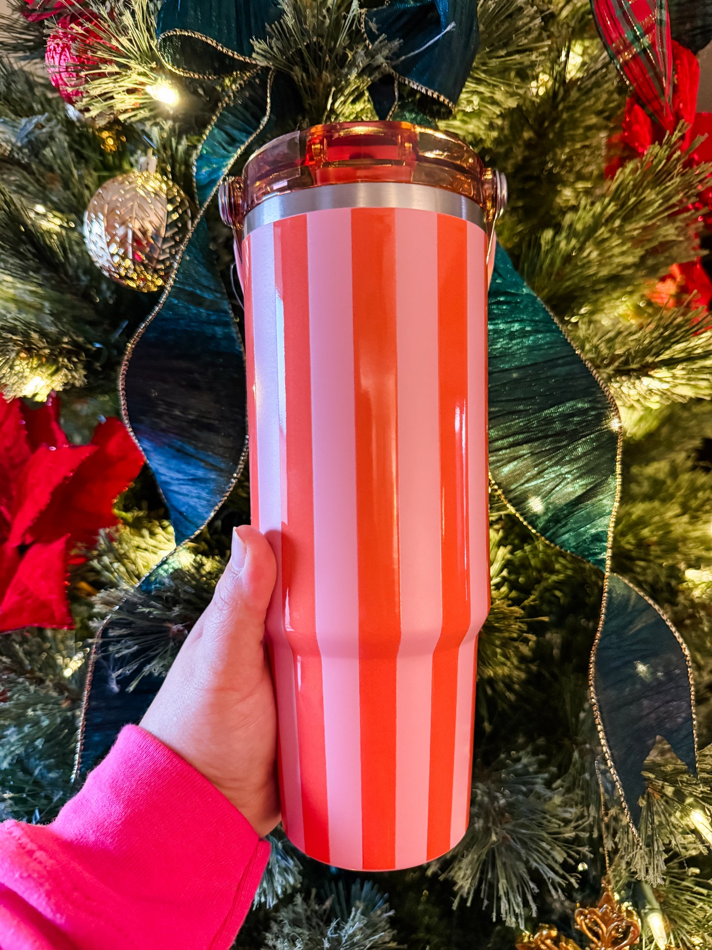 Pink + Orange Cabana Striped Tumbler