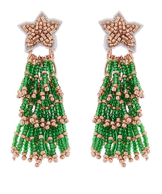 Beaded Tree  & Star Tassle Earrings