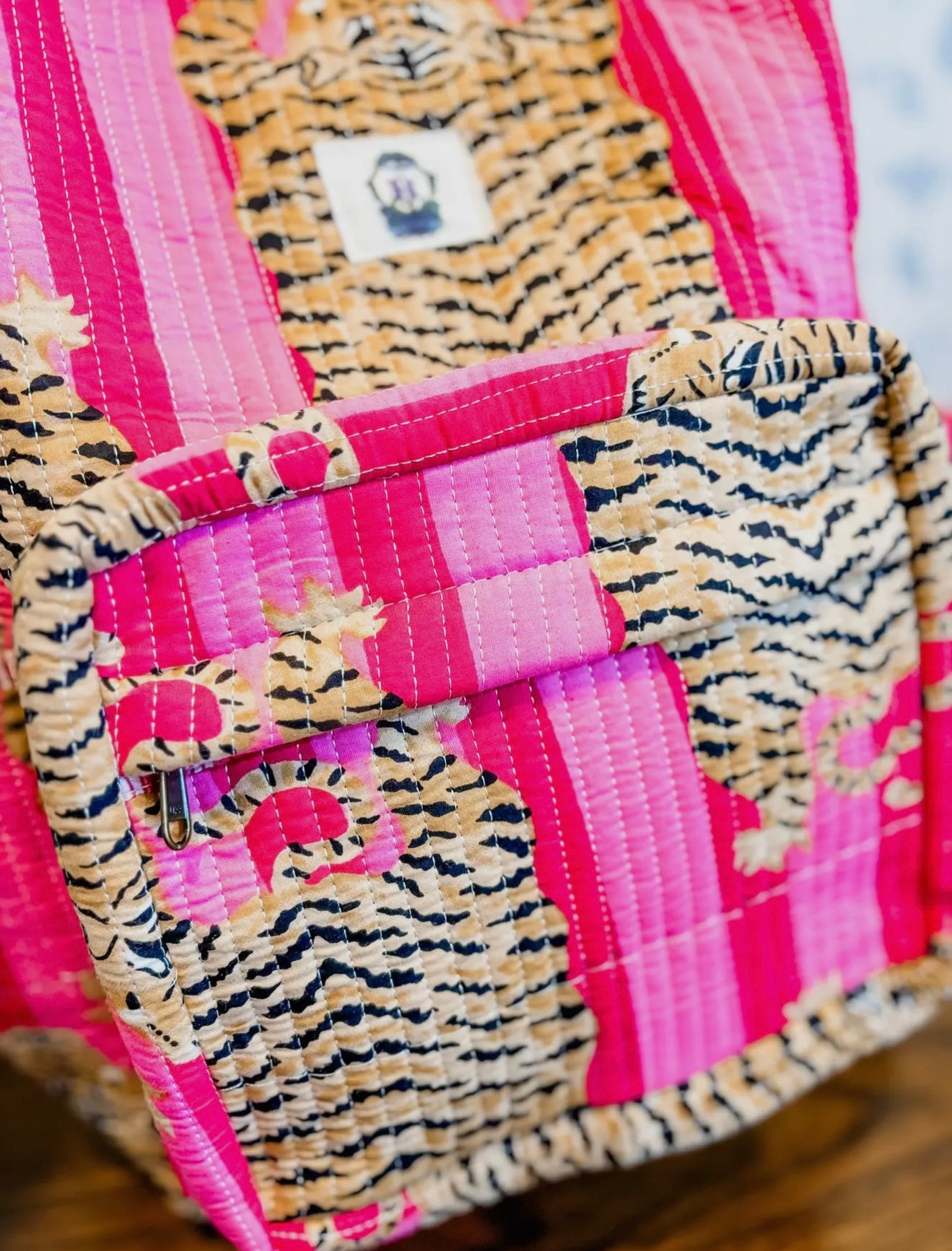 Pink Eye of the Tiger Quilted Backpack