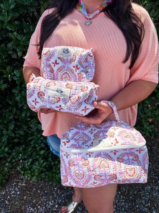 Dahlia Quilted Cosmetic Bag Set