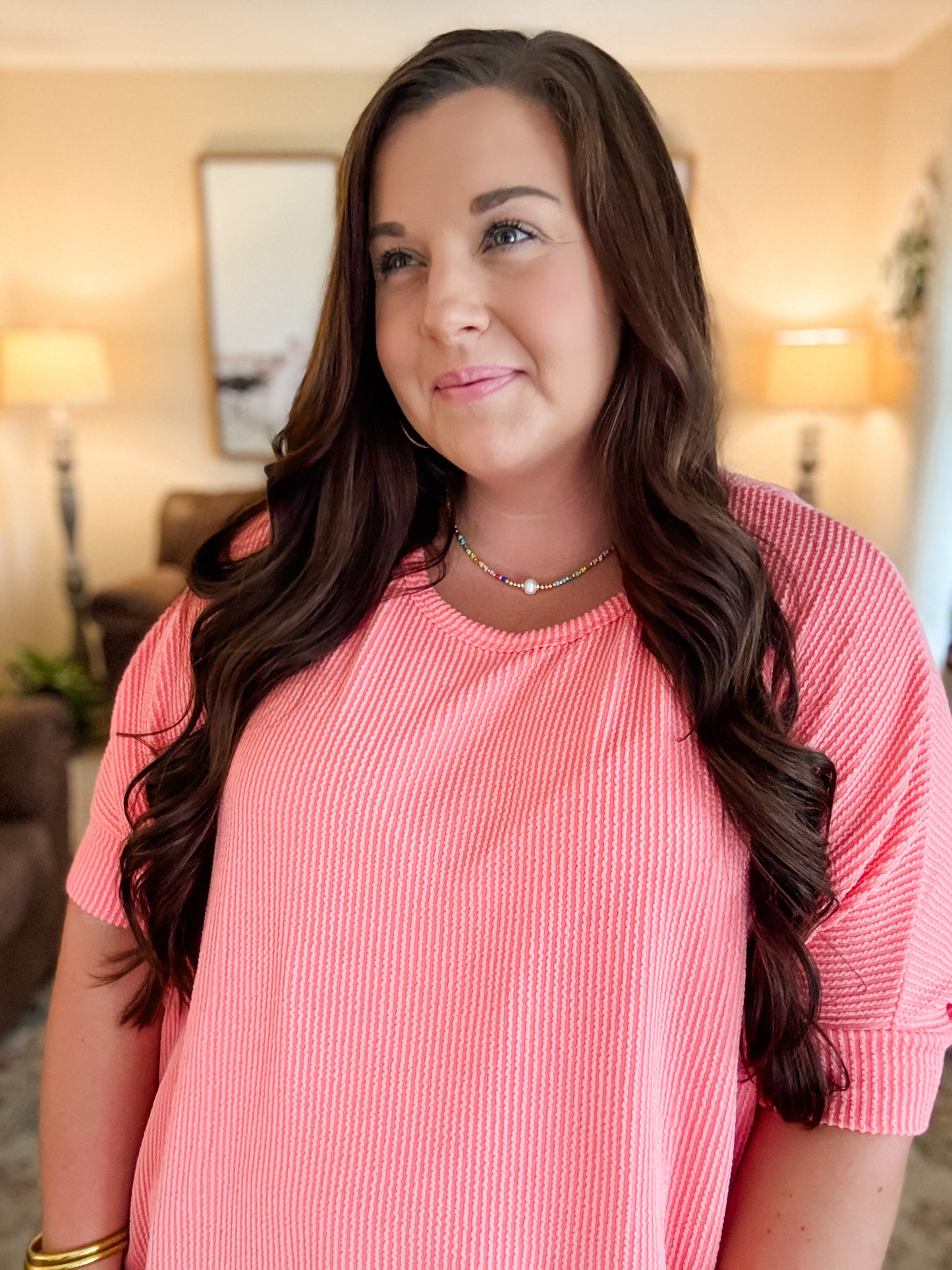 Coral Raised Ribbed Top