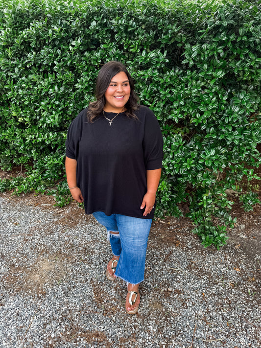 Black Relaxed Ribbed Top