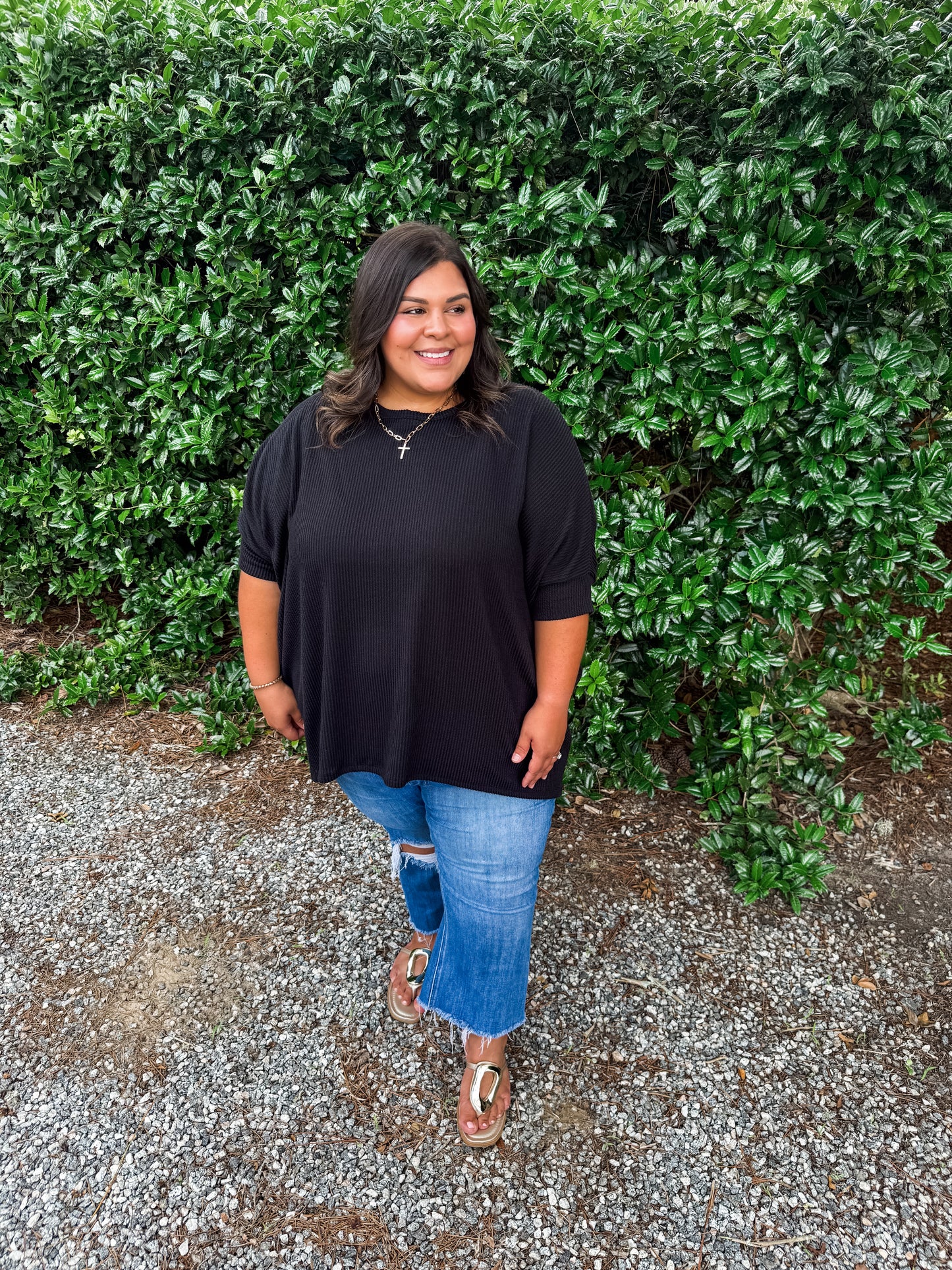 Curvy Black Relaxed Ribbed Top