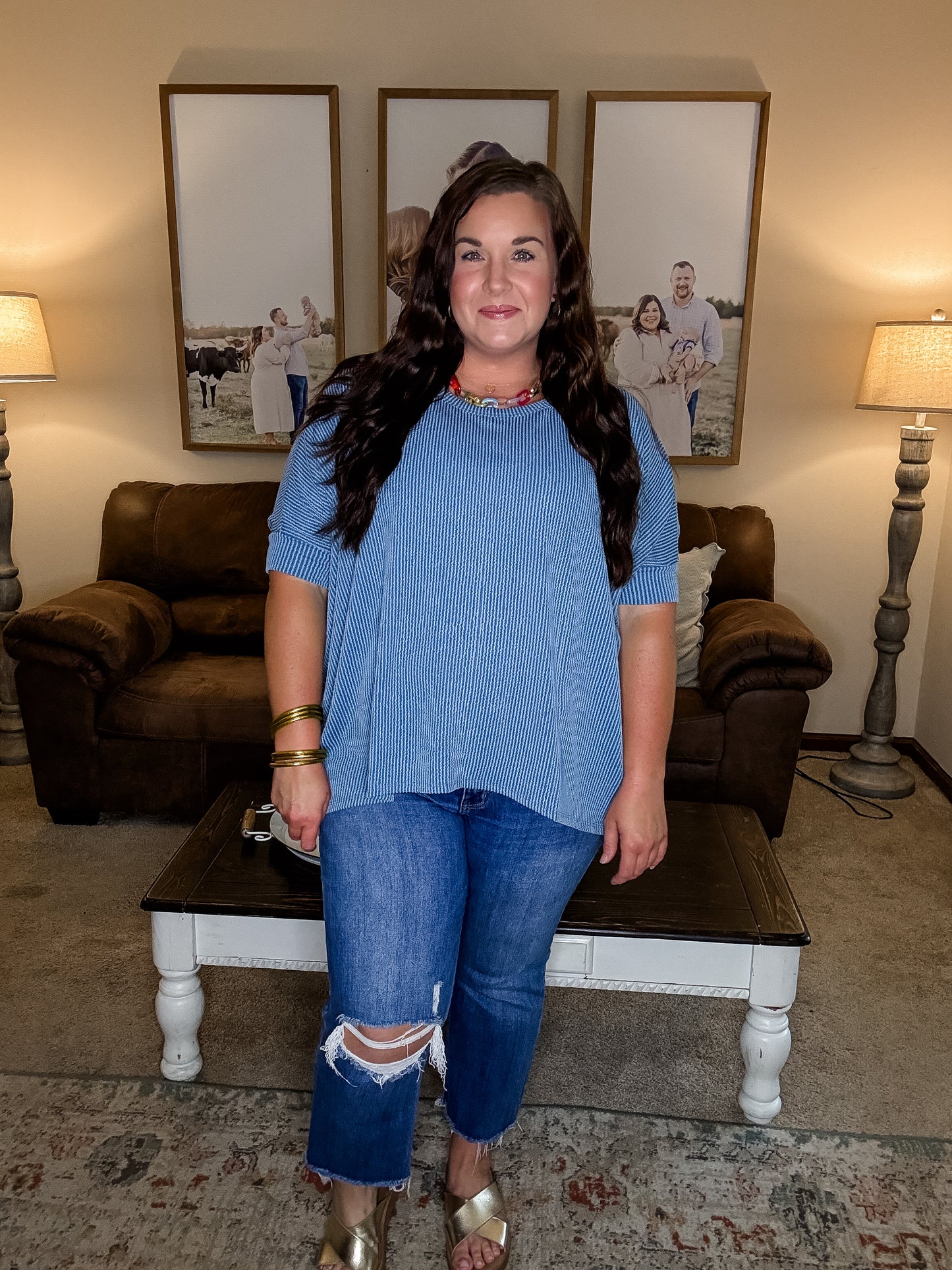 Classic Blue Relaxed Ribbed Top