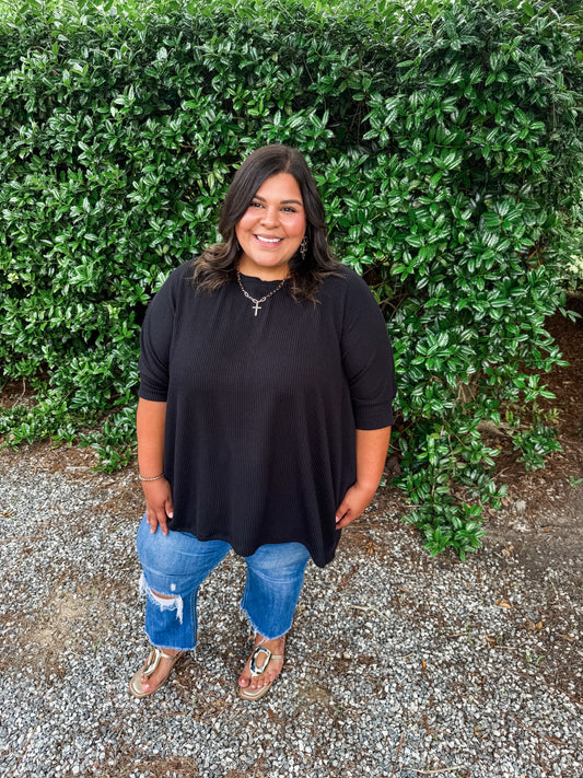 Curvy Black Relaxed Ribbed Top