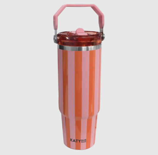 Pink + Orange Cabana Striped Tumbler