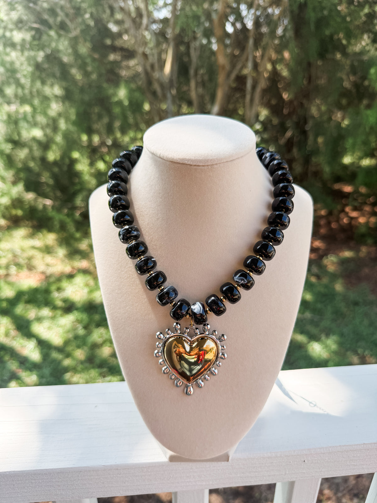 Heart + Black Beaded Necklace