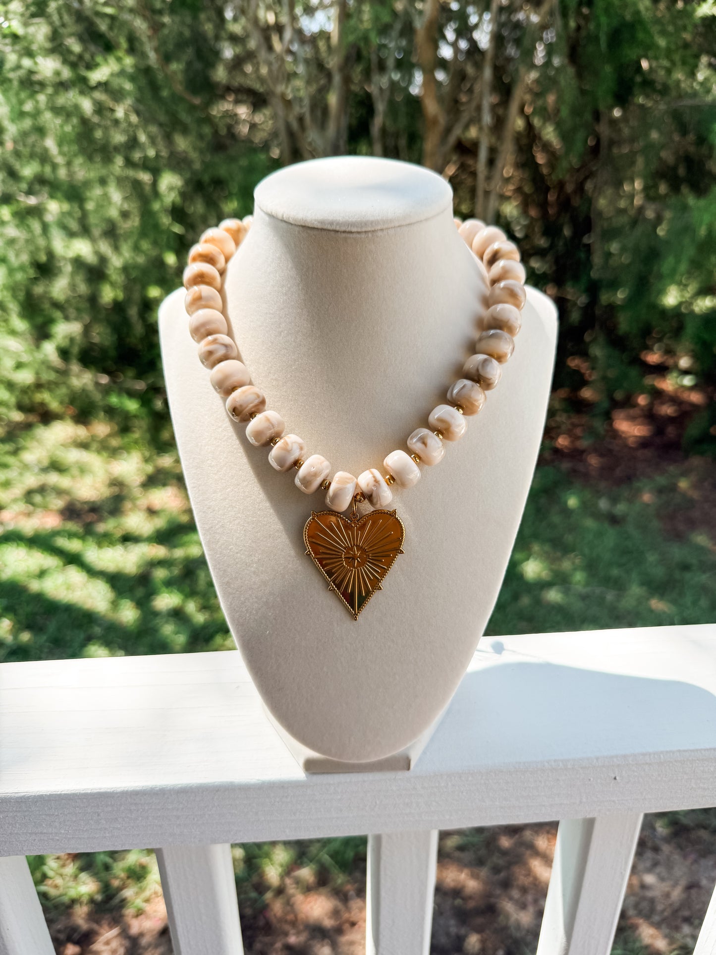 Cream Heart Beaded Necklace