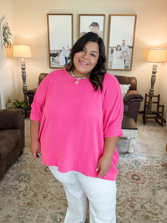 Curvy HOT Pink Raised Ribbed Top