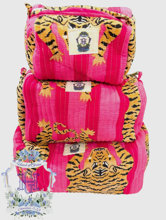 Pink Eye of the Tiger Cosmestic Bag Set