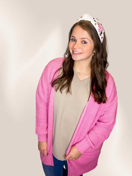 Cozy Me Up Cardigan in Candy Pink