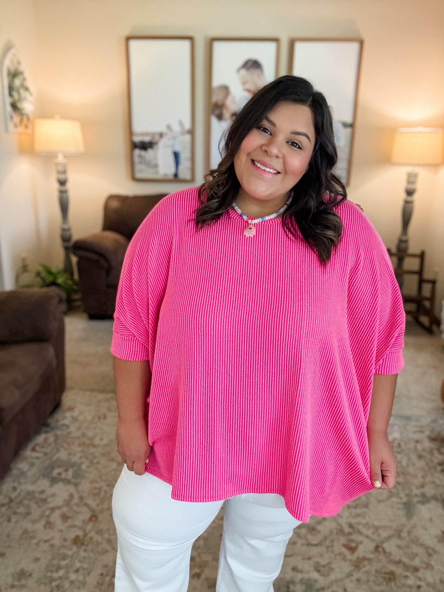 Curvy HOT Pink Raised Ribbed Top