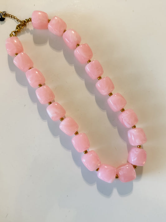Hart Designs | Square Pink Marbled Beaded Necklace