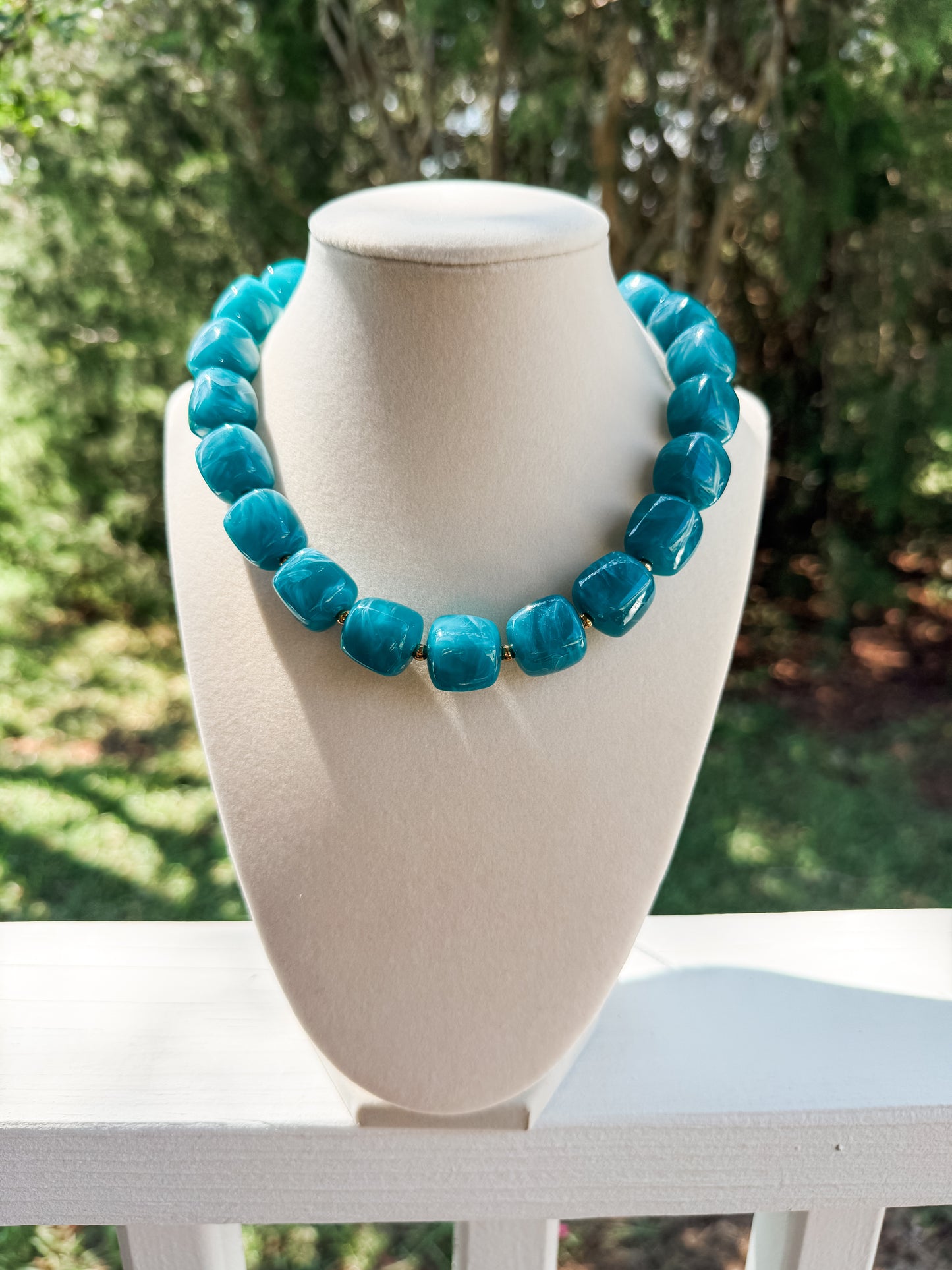 Teal Square Beaded Necklace