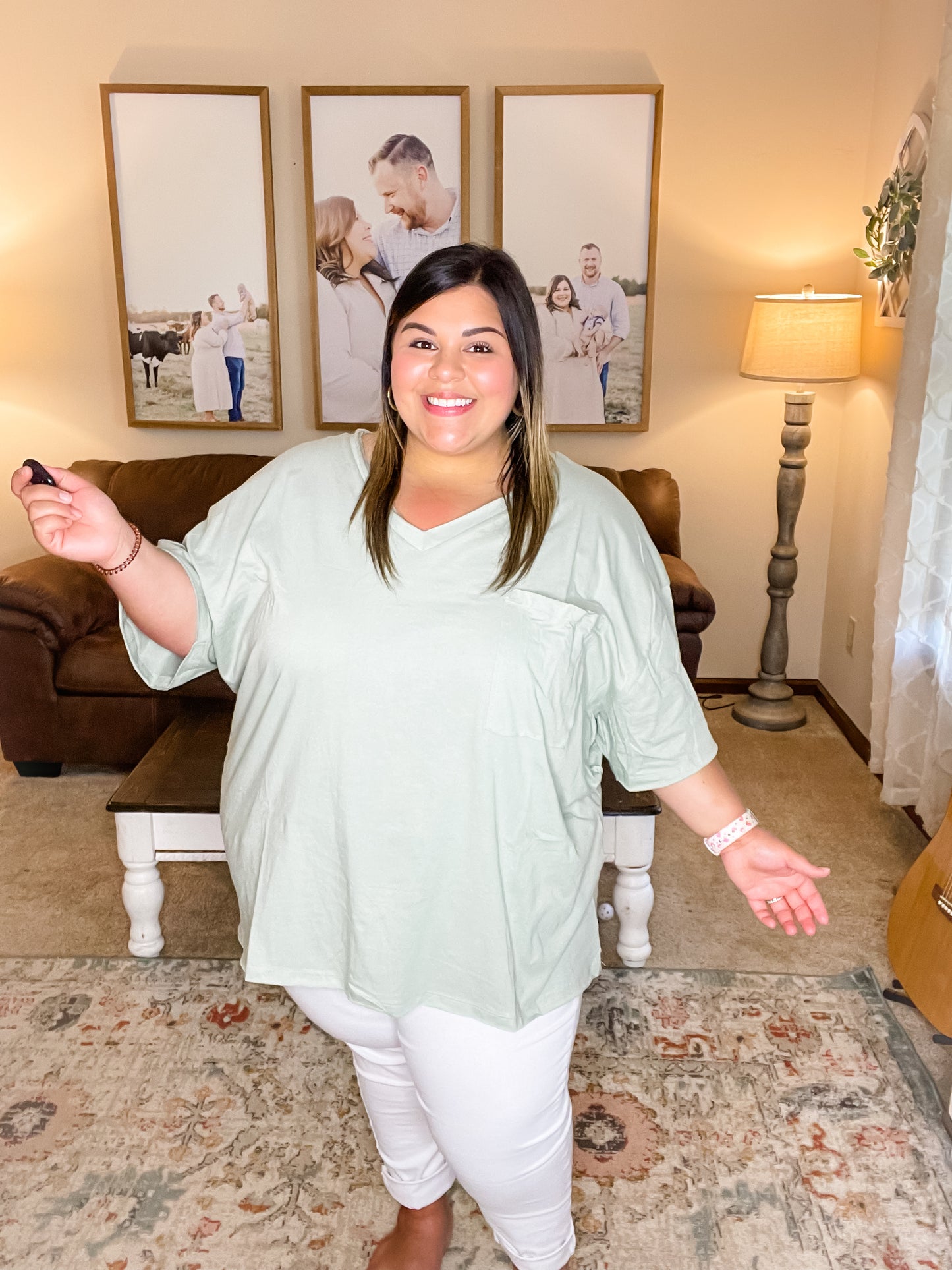 Curvy Basic Betty Top in Sage