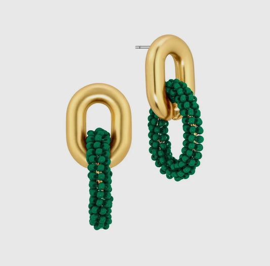 Beaded Links Earrings in Green