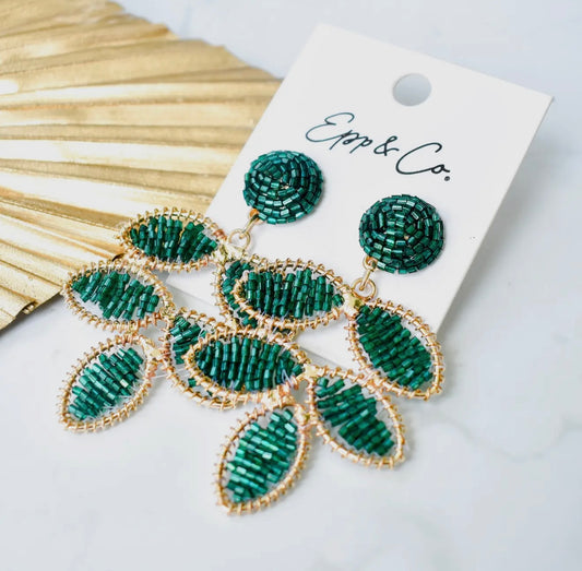 Emerald Beaded Petal Earrings