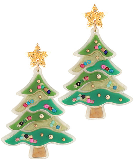 Festive Christmas Tree Earrings in Green