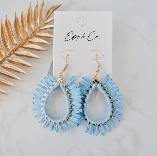 Baby Blue Raffia Teardrop Earrings