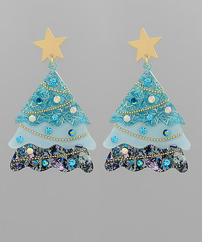 Blue Christmas Tree Earrings