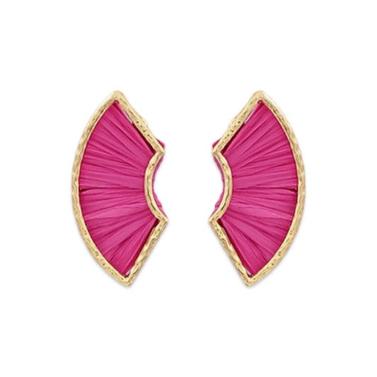 Fuschia Raffia Fan Earrings